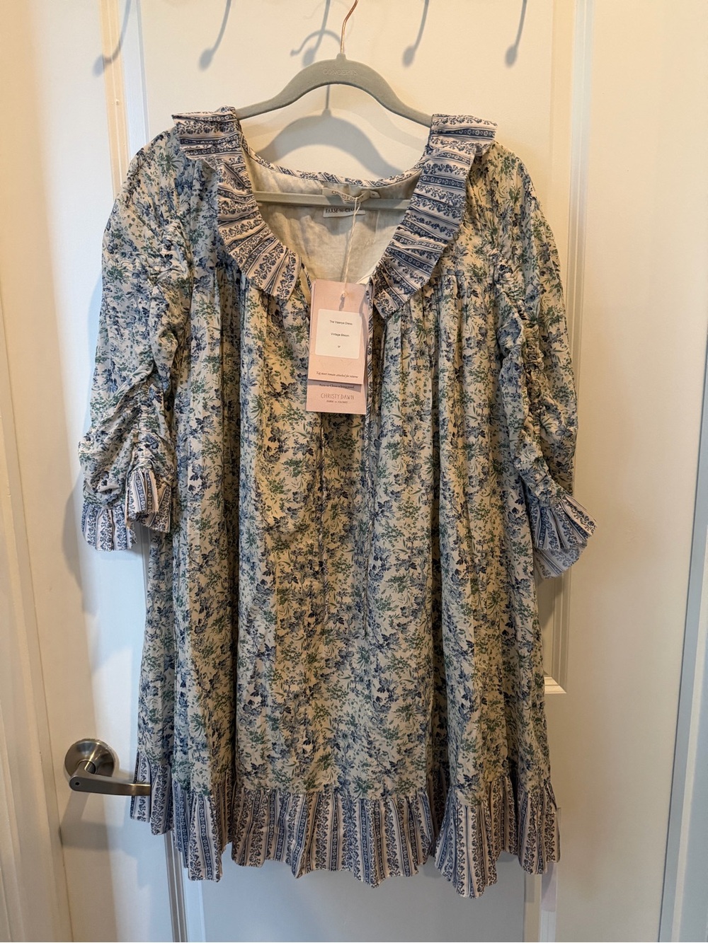 NWT Christy Dawn Vaanya Blue and Cream Floral Ruffle Dress